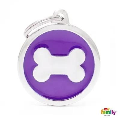 My Family Dog Tag Bone Circle  - Ръчно изработен медальон , с кокал - адресник за кучета 3.93 см. /3.17 см. лилав 1