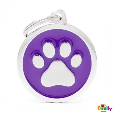 My Family Dog Tag Paw Circle  - Ръчно изработен медальон , с лапичка - адресник за кучета 3.93 см. /3.17 см. лилав 1
