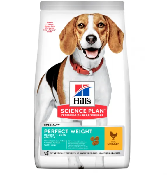Hill's Science Plan Perfect Weight Medium Adult Chicken - Пълноценна суха храна за намаляване и поддържане на теглото ,с пилешко за кучета от средни породи над 1 год., 2 кг. 1