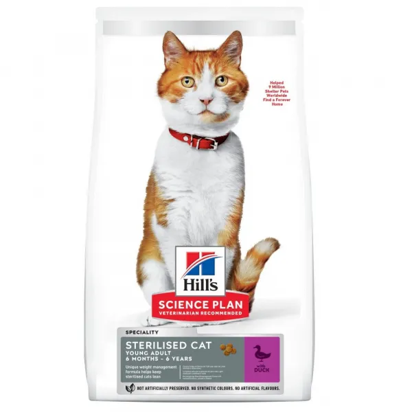 Hill's Science Plan Sterilized Cat Young Adult –Пълноценна суха храна за кастрирани котки от 6 мес. – 6 год. с патешко месо 300 гр. 1