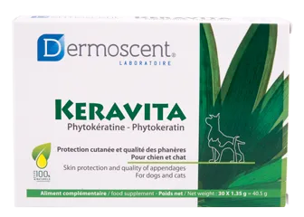 Dermascent Keravita for Dogs and Cats – Хранителна добавка за кучета и котки, за подхранване на козината и ноктите и защита на кожата 30 таблетки