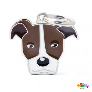 My Family Dog Tag  - Ръчно изработен адресник , Pitbull Dog за кучета 3.3 см/ 3.0 см. кафяв