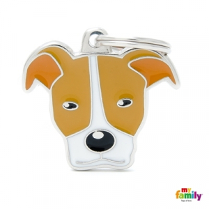 My Family Dog Tag  - Ръчно изработен адресник , Pitbull Dog за кучета 3.3 см/ 3.0 см. бяло-кафяв