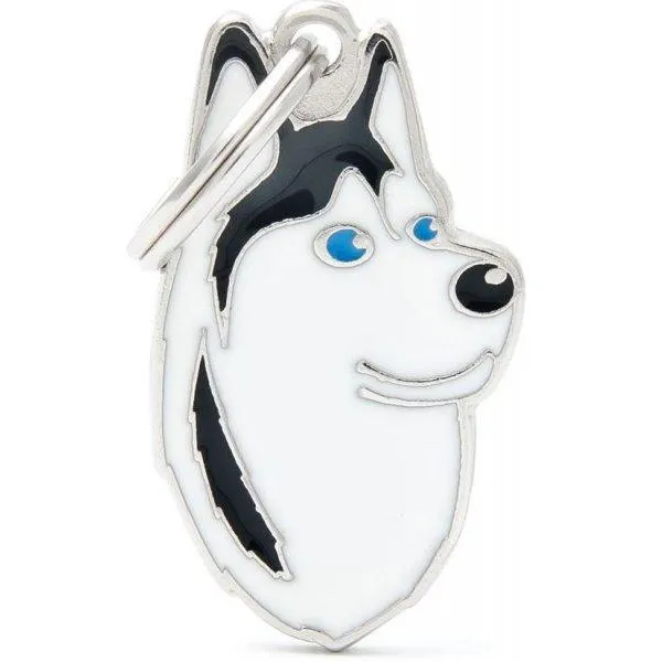 My Family Dog Tag  - Ръчно изработен адресник , Siberian Husky Dog за кучета 2.2 см/ 3.7 см. черно-бяло 1