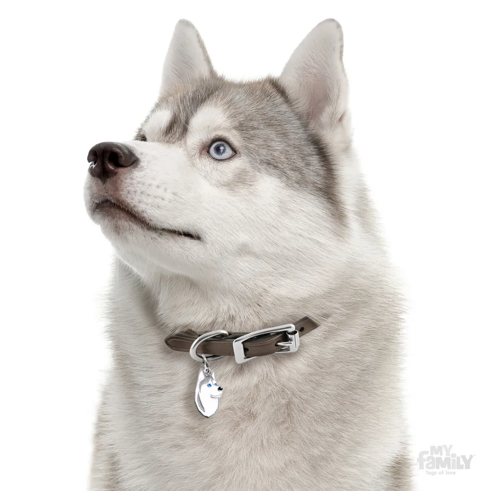 My Family Dog Tag  - Ръчно изработен адресник , Siberian Husky Dog за кучета 2.2 см/ 3.7 см. черно-бяло 2