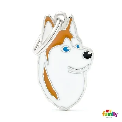 My Family Dog Tag  - Ръчно изработен адресник , Siberian Husky Dog за кучета 2.2 см/ 3.7 см. кафяво-бяло 1