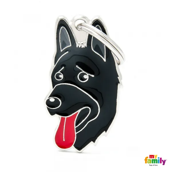 My Family Dog Tag  - Ръчно изработен адресник , German Shepherd Dog за кучета 3.8 см/ 2.2 см.- черен 