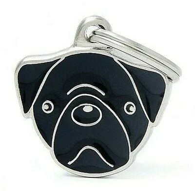 My Family Dog Tag  - Ръчно изработен адресник , Pug Dog за кучета 2.7 см/ 2.0 см. черен