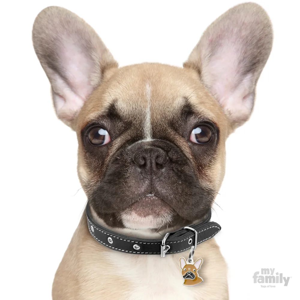 My Family Dog Tag  - Ръчно изработен адресник , Brown French BullDog за кучета 2.7 см/ 2.3 см. кафяв 2