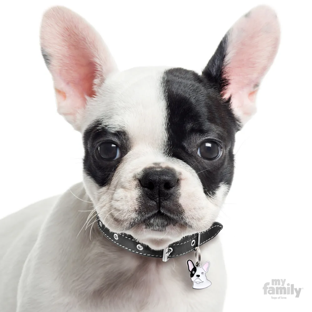 My Family Dog Tag  - Ръчно изработен адресник , White French BullDog за кучета 2.7 см/ 2.3 см. бял 2