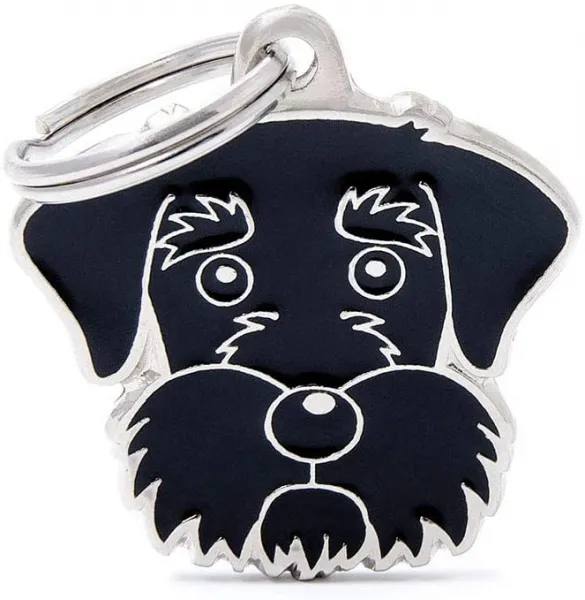 My Family Dog Tag  - Ръчно изработен адресник , Black Schnauzer Dog за кучета 3.0 см/ 2.7 см. черен 1