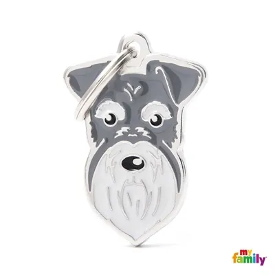 My Family Dog Tag  - Ръчно изработен адресник , Schnauzer Dog за кучета 3.0 см/ 2.7 см. сив