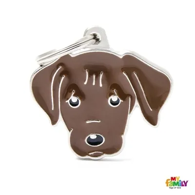 My Family Dog Tag  - Ръчно изработен адресник , Labrador Dog за кучета 3.3 см/ 2.6 см. кафяв 1