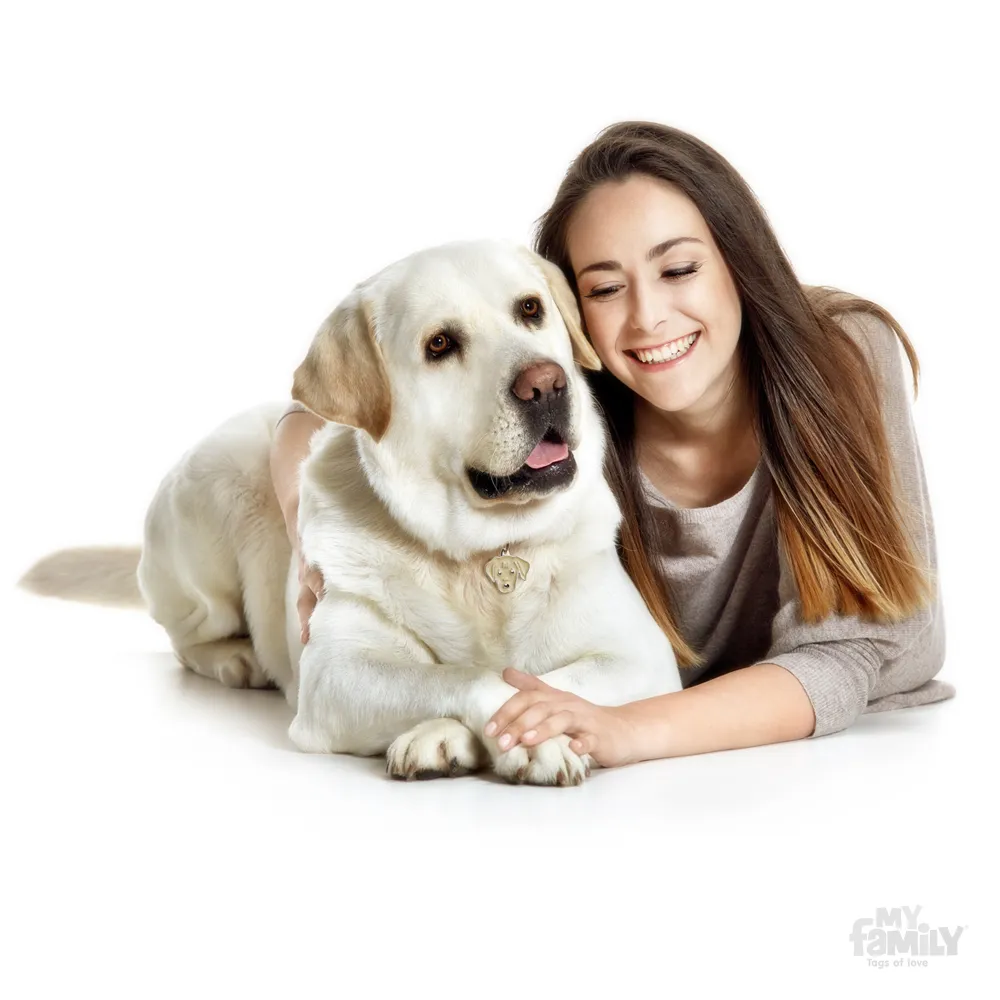 My Family Dog Tag  - Ръчно изработен адресник , Labrador Dog за кучета 3.3 см/ 2.6 см. кремав 2