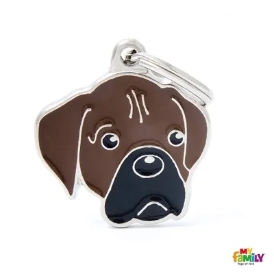 My Family Dog Tag  - Ръчно изработен адресник , Brindle Boxer Dog за кучета 2.9 см/ 2.6 см.  1