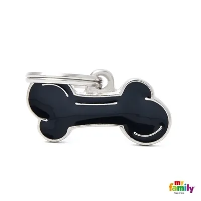 My Family Dog Tag  - Ръчно изработен адресник , кокал, за кучета 3.0 см/ 1.5 см. черен