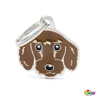 My Family Dog Tag - Ръчно изработен адресник ,Dachshund Brown Dog за кучета 2.7 см/ 2.2 см.  1