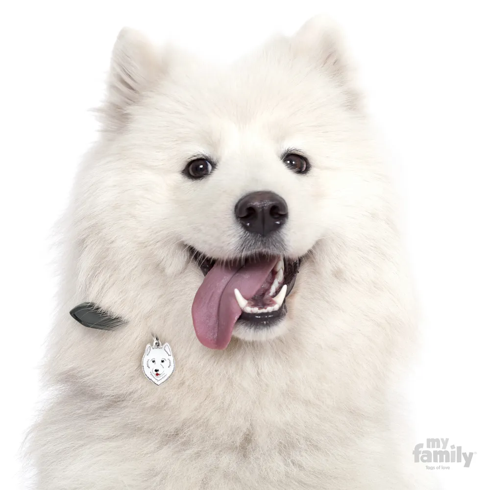 My Family Dog Tag - Ръчно изработен адресник ,Samoyed Dog за кучета 3.2 см/ 2.5 см.  2