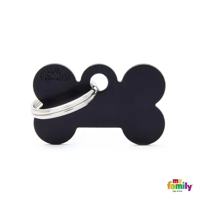 My Family Dog Tag  - Ръчно изработен адресник ,алуминиев медальон кокал, за кучета 3.0 см/ 1.9 см. черен