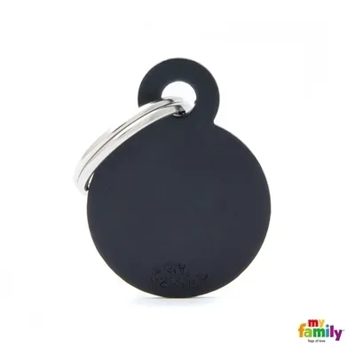 My Family Dog Tag  - Ръчно изработен адресник ,алуминиев кръгъл медальон, за кучета 3.93 см/ 3.17 см. черен