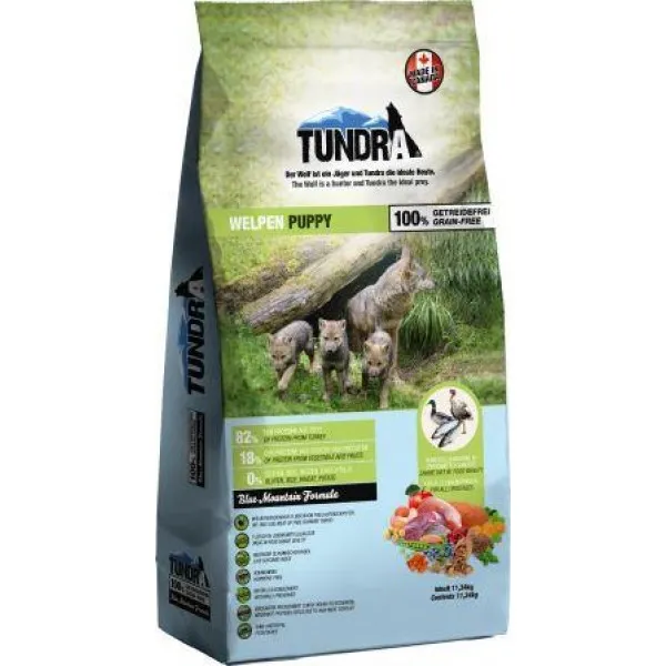 Tundra Dog Dry Puppy - Премиум пълноценна суха храна за подрастващи кучета, без зърно, с пуешко ,патешко,пилешко и сьомга 750 гр.