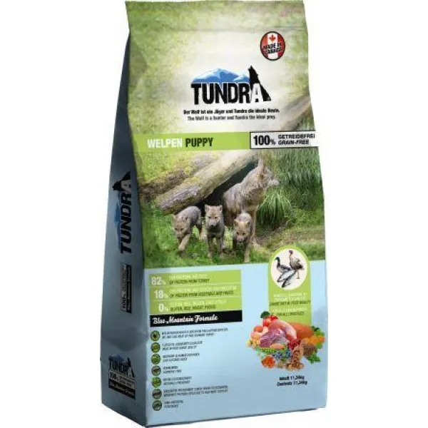 Tundra Dog Dry Puppy - Премиум пълноценна суха храна за подрастващи кучета, без зърно, с пуешко ,патешко,пилешко и сьомга 11.340 кг.