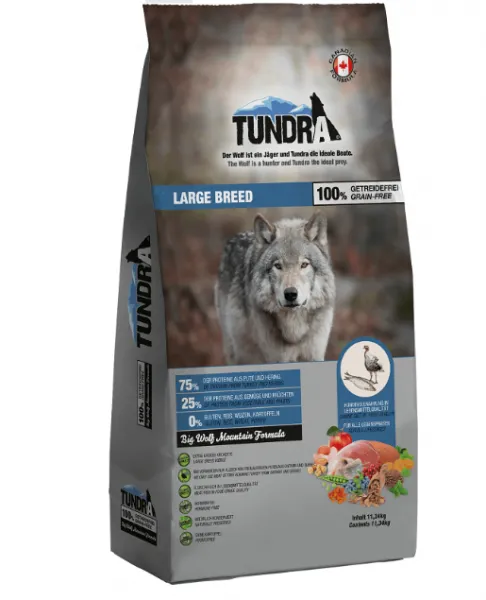 Tundra Dog Large Breed - Премиум пълноценна суха храна за израснали кучета от едри породи, без зърно , с пуешко месо и херинга 11.340 кг.