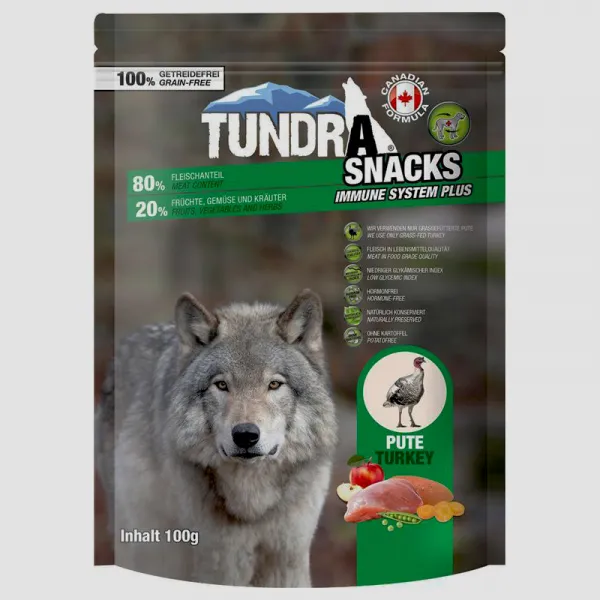 Tundra Snack Immune Turkey - Премиум лакомство за кучета , без зърно , снакс с пуешко месо, 2 броя х 100 гр.