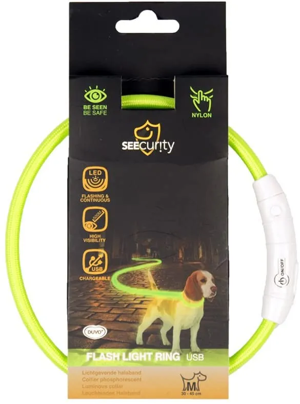 Duvo Plus Ring Flash Licht USB Nylon - Светещ нашийник за кучета , с Usb зареждане ,30см. до 45 см. зелен 3