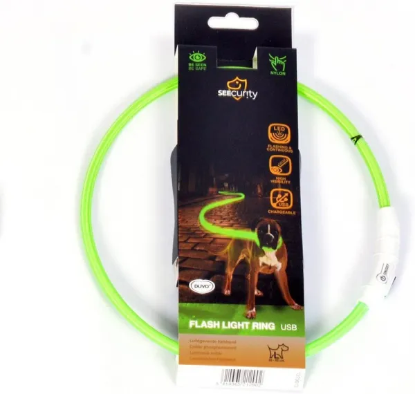 Duvo Plus Ring Flash Licht USB Nylon - Светещ нашийник за кучета , с Usb зареждане ,35 см. до 65 см. зелен 1