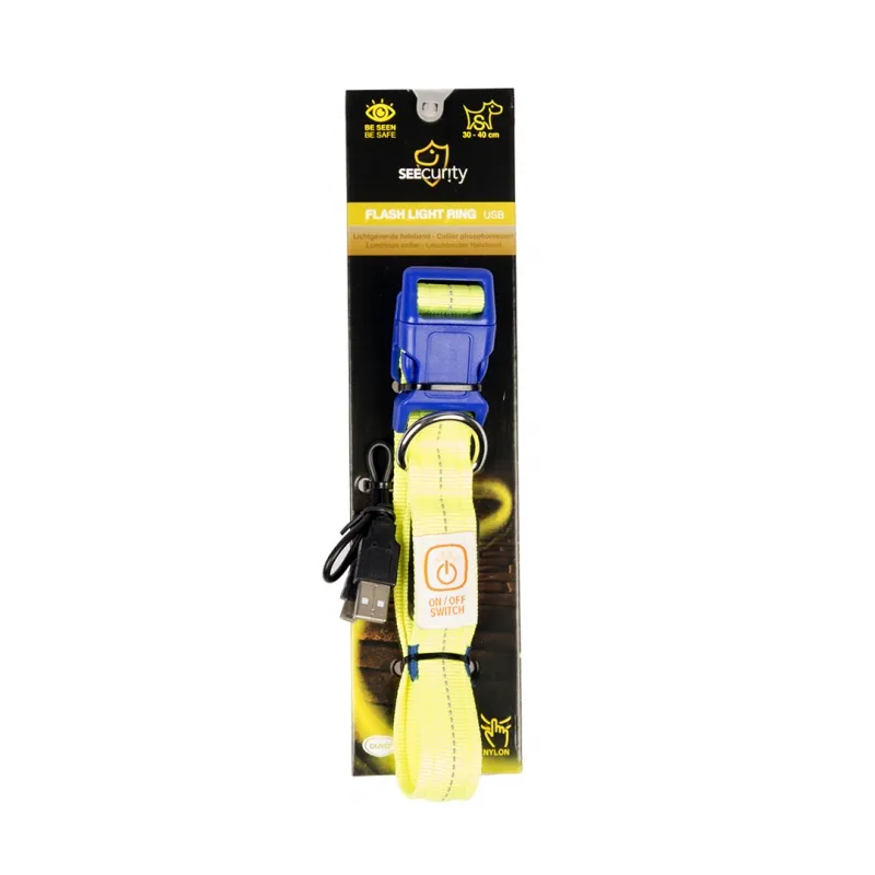 Duvo Plus Halsband Nylon Licht USB - Светещ нашийник за кучета ,зареждане с USB,видимост 500м,обиколка от 30 до 40 см./2,5см. неоново жълт 2