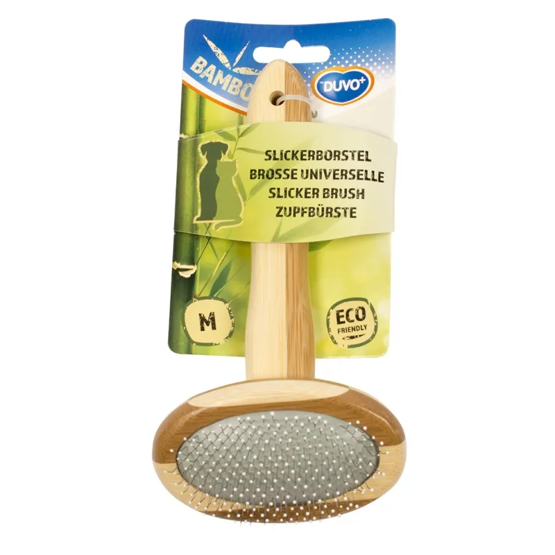 Duvo Plus Slicker Brush - Бамбукова четка за кучета и котки с ергономична дръжка 18/10 см. 2