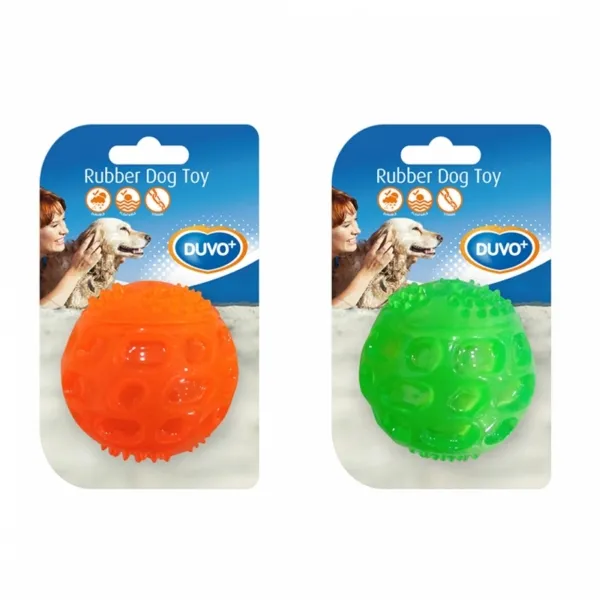 Duvo Plus TPR Ball Squeaky - ТРП играчка за кучета - плаваща дентална топка за кучета 5.5 см. зелена / оранжева
