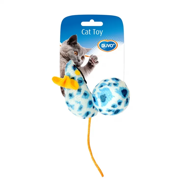 Duvo Plus Assortment Mouse And Ball Leopard - Котешка играчка - плюшена мишка с топка и котешка трева 10x4x4 см.