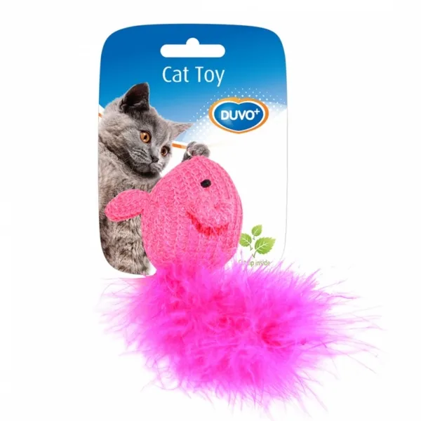 Duvo Plus Assortment Of Mice Wool - Котешка играчка - вълнена мишка с опашка от перо 10x6x4 см. синя/розова