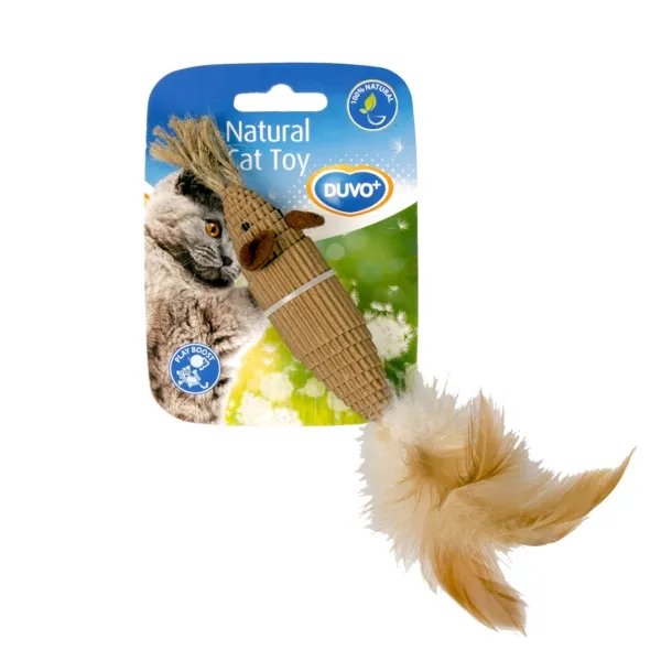 Duvo Plus Assortment Nature Cardboard - Котешка играчка - картонена мишка с перце и катнип 1