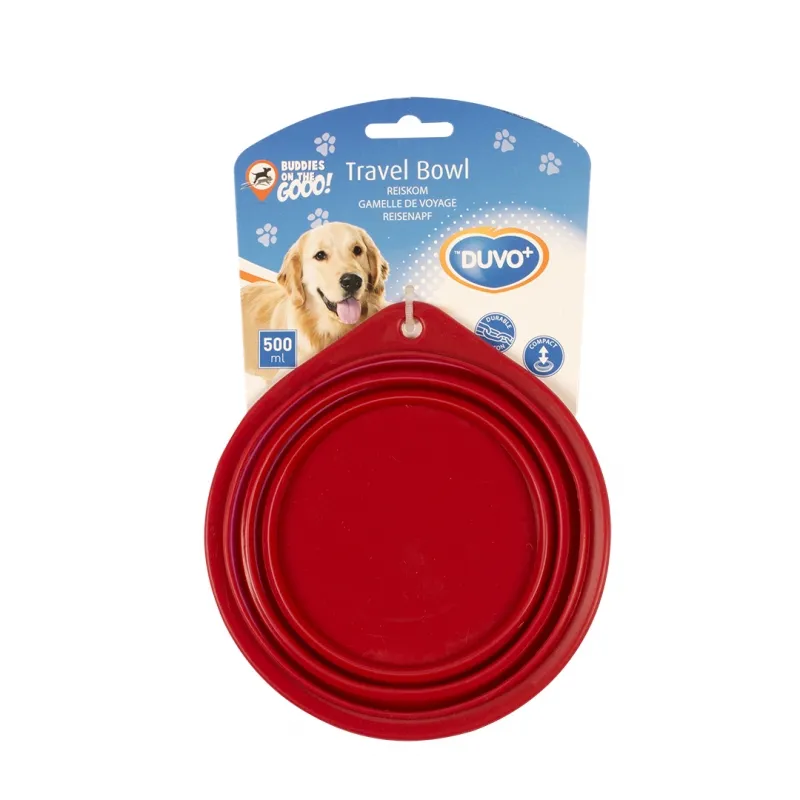 Duvo Plus Silicone Travel Bowl - Силиконова , сгъваема купа за храна и вода за кучета 250 мл. червена / 11 см. 2
