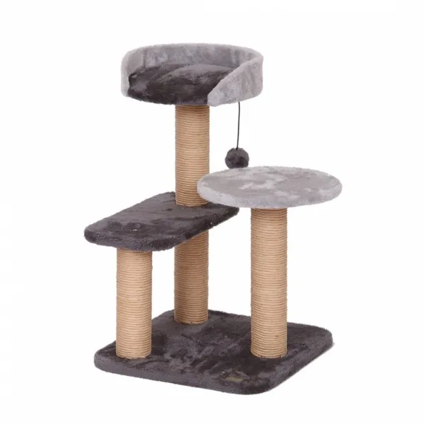 Duvo Plus Scratching Tree Trend Chesnut - Елегантна драскалка за котки на три нива с плюш и топче за игра 40x40x61,5 см.