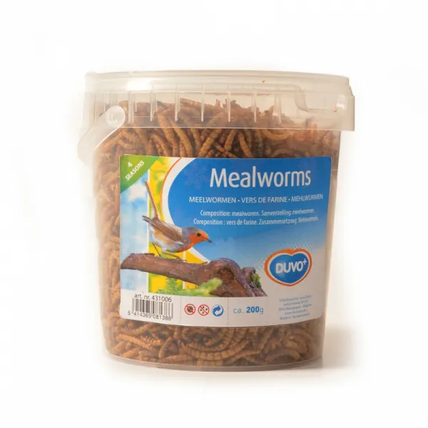 Duvo Plus Meal Worms Bucket - Храна за птици живеещи отвън - изсушени червеи , 200 гр. 1л.