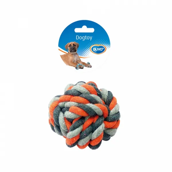 Duvo Plus Tug Toy Knotted Cotton Ball - Кучешка играчка от въже - топка за дъвчене , 13 см. сиво-оранжева