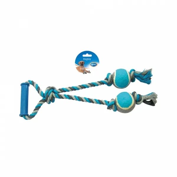 Duvo Plus Tug Toy Knotted Cotton Loop & 2 Tennis Balls - Кучешка играчка за дърпане и дъвчене , въже с две тенис топки 43 см.