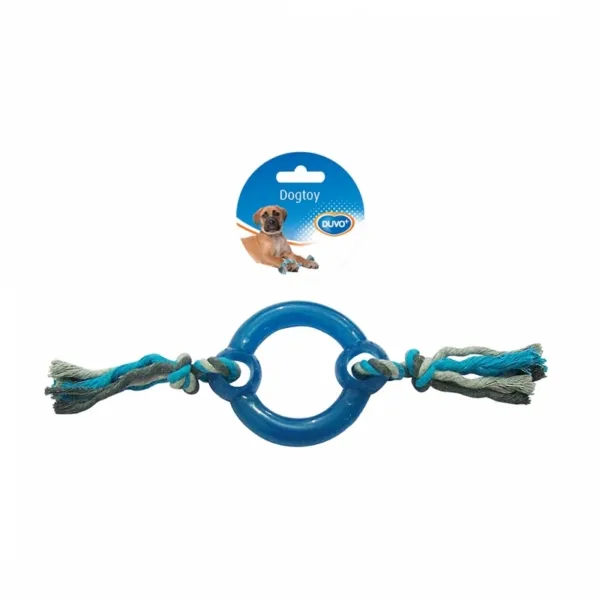 Duvo Plus Knotted Cotton Pull Ring - Кучешка играчка за дърпане и дъвчене - въже и пластмасов пръстен 30 см.