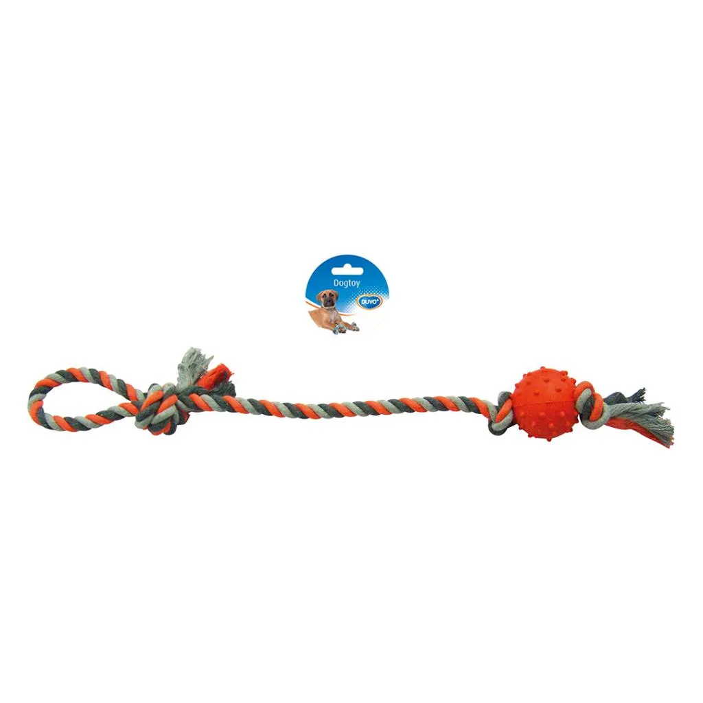 Duvo Plus Tug Toy Knotted Cotton Pendulum & Rubber Ball - Кучешка играчка за дъвчене и дърпане - Въже с гумена топка , 60 см.