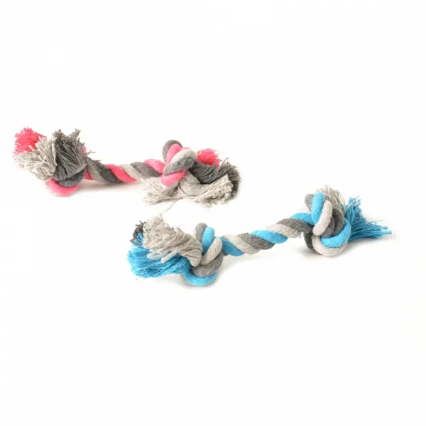 Duvo Plus Tug Toy Knotted Cotton With 2 Knots - Кучешка играчка - въже с два възела за дъвчене и дърпане 12 см. синя/розова