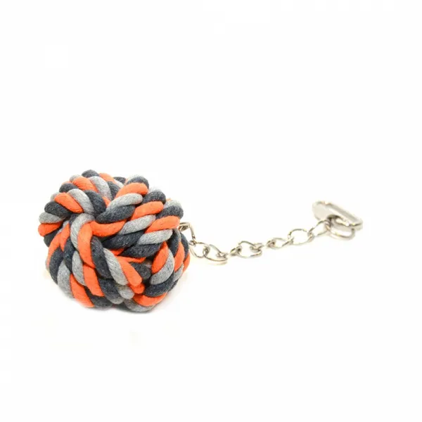 Duvo Plus Tug Toy Knotted Ball with Chain - Играчка за птици - въже с прикрепваща верижка, 23 см. оранжева