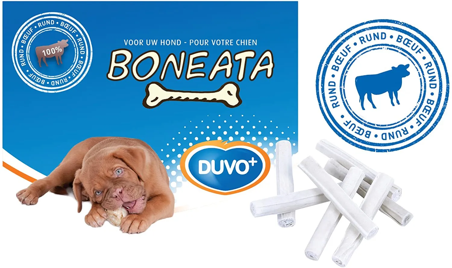 Duvo Plus Boneata Roll Value Pack - Кучешко лакомство - руло от телешка кожа, 2 пакета х 7 броя - (13 см.) 2