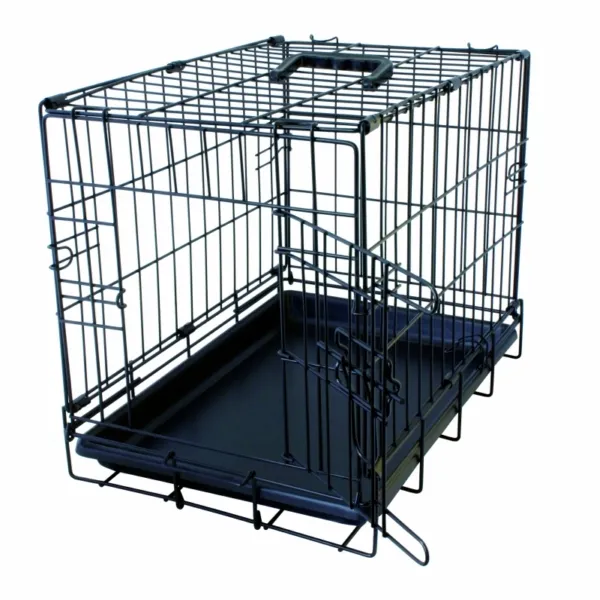 Duvo Plus Dog Crate 1Door Plastic Tray - Сгъваема метална транспортна клетка за кучета с една врата 47x30x37 см. черна 1