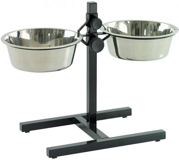Duvo Plus Stand H-Foot with Bowls Black M - Метални купи за храна и вода със здрава стойка против плъзгане 56 см. - 2xØ24 см.2х3л. 1