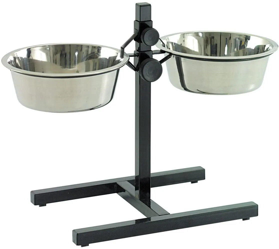 Duvo Plus Stand H-Foot with Bowls Black M - Метални купи за храна и вода със здрава стойка против плъзгане 56 см. - 2xØ24 см.2х3л. 2