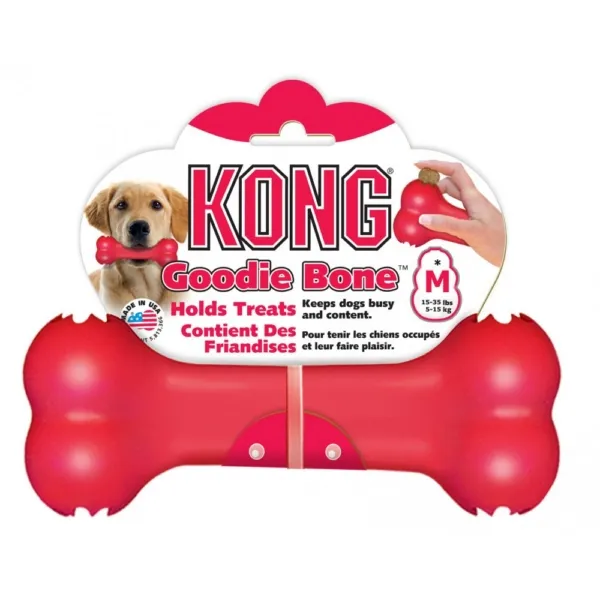 Kong Goodie Bone Medium - Кучешка играчка - кокал за дъвчене с място за слагане на лакомства 18 см.червен 2